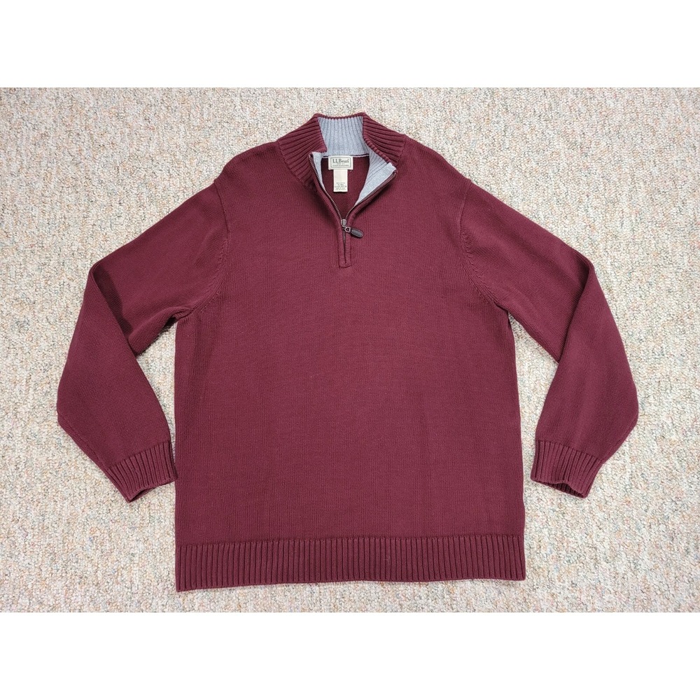LL Bean Sweater Mens XL Burgundy Red Quarter Zip Cotton Pullover Outdoors Casual